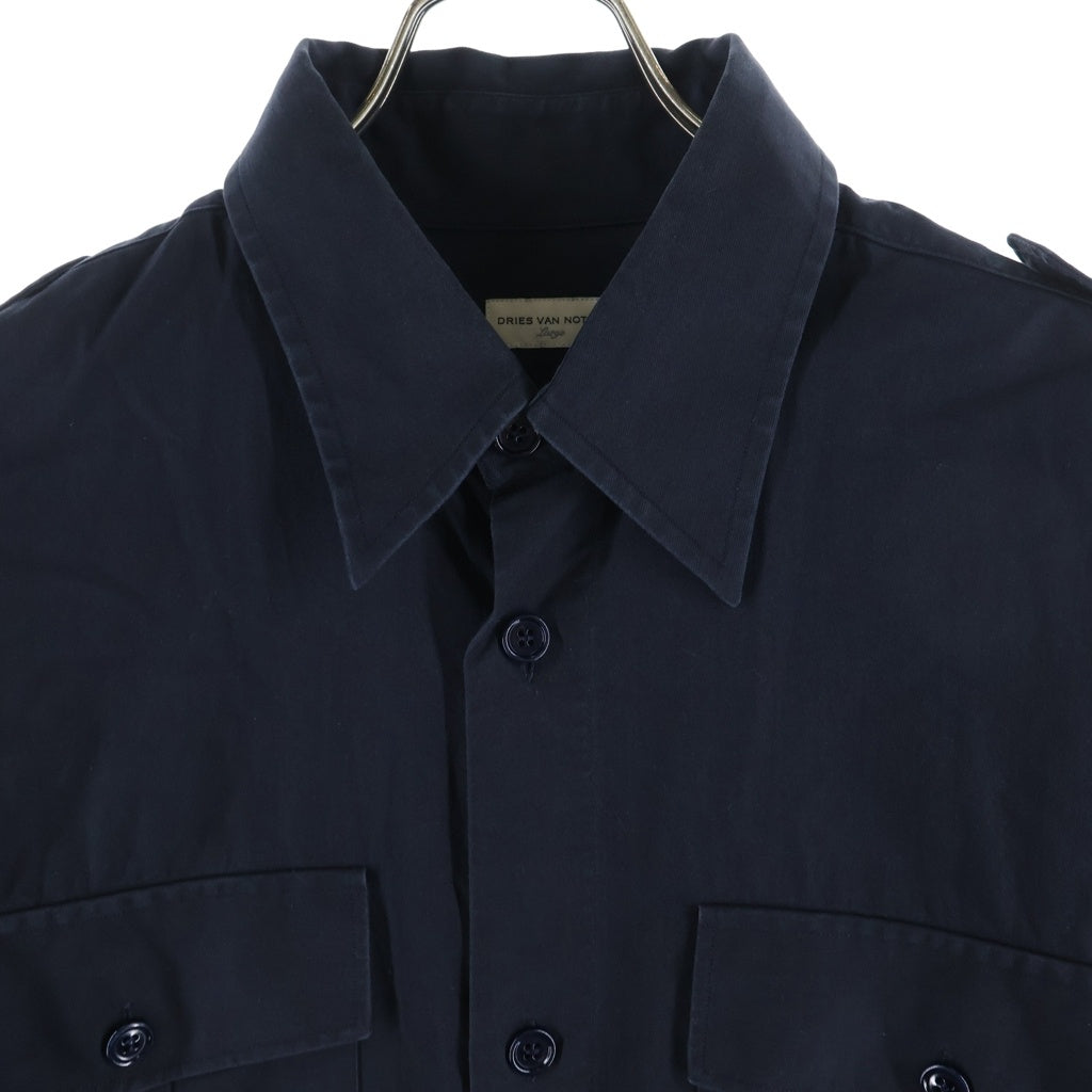 DRIES VAN NOTEN(ドリスヴァンノッテン) 16AW EPOULET SIDE POCKET SHIRT エポーレット サイドポケット 長袖シャツ ネイビー 73-01-81-01004