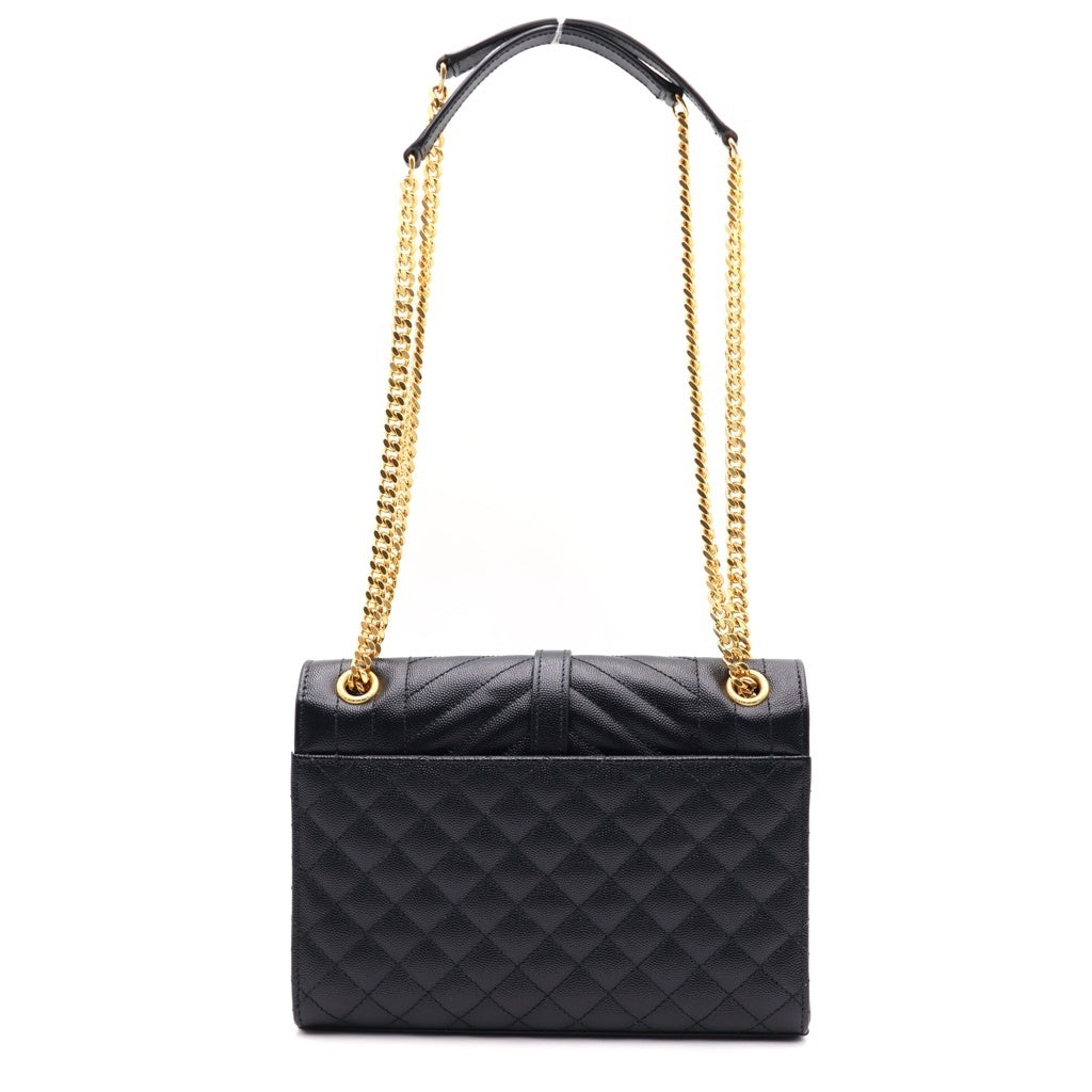 SAINT LAURENT PARIS(サンローランパリ) エンヴェロップ ミディアム グレイン ド プードル キルティングレザー チェーン ショルダーバッグ ブラック/ゴールド 600185 レディース