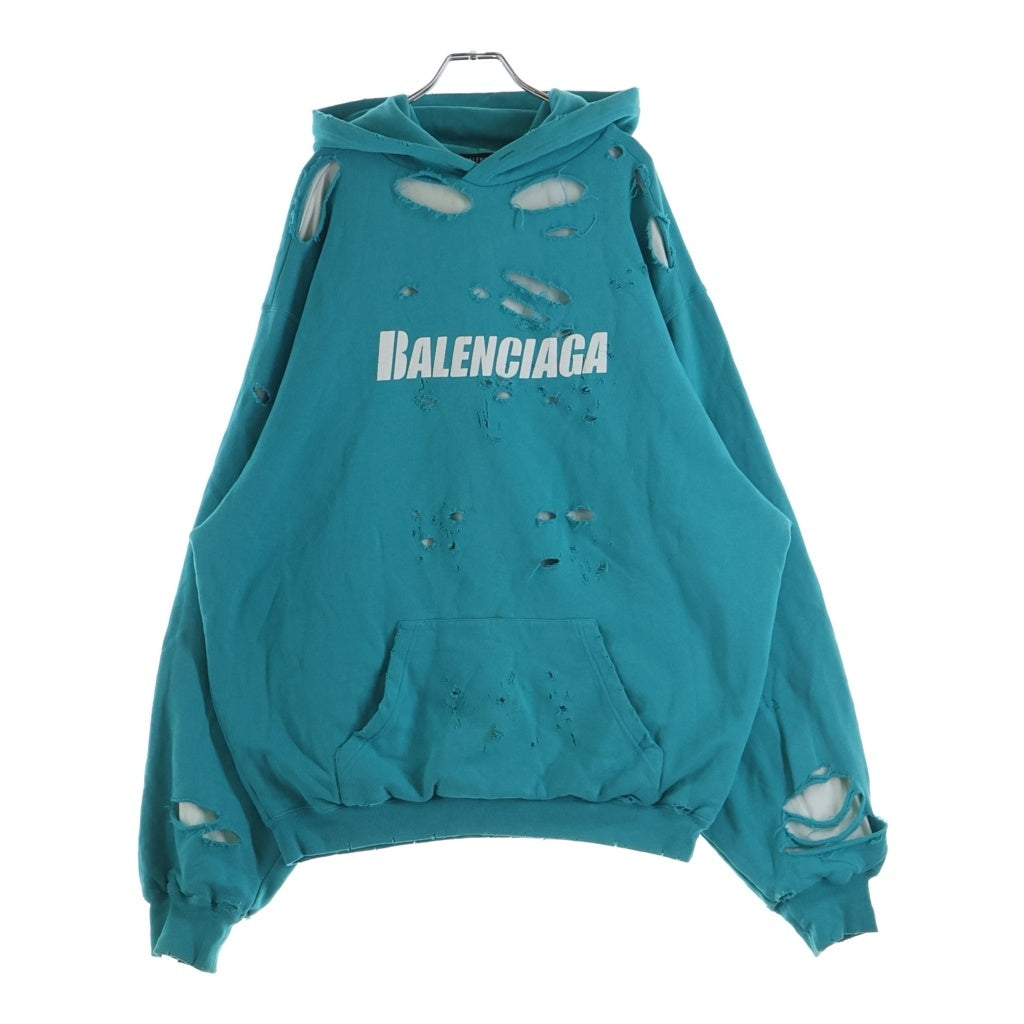 BALENCIAGA(バレンシアガ) 21SS Caps Destroyed Hoodie キャップス デストロイ加工プルオーバーパーカー フーディー ブルー 659403 TKVB6