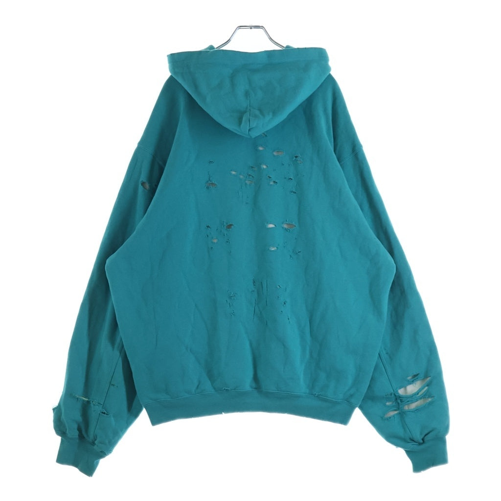 BALENCIAGA(バレンシアガ) 21SS Caps Destroyed Hoodie キャップス デストロイ加工プルオーバーパーカー フーディー ブルー 659403 TKVB6