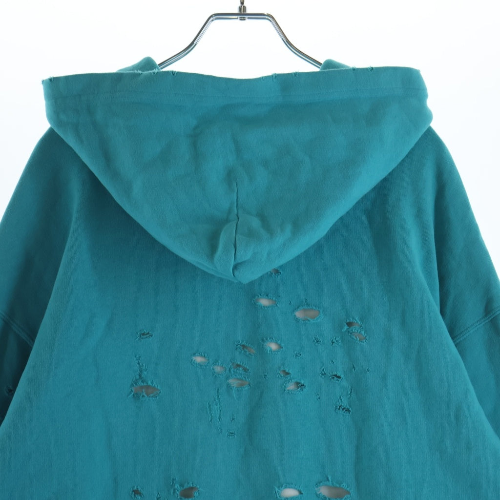 BALENCIAGA(バレンシアガ) 21SS Caps Destroyed Hoodie キャップス デストロイ加工プルオーバーパーカー フーディー ブルー 659403 TKVB6