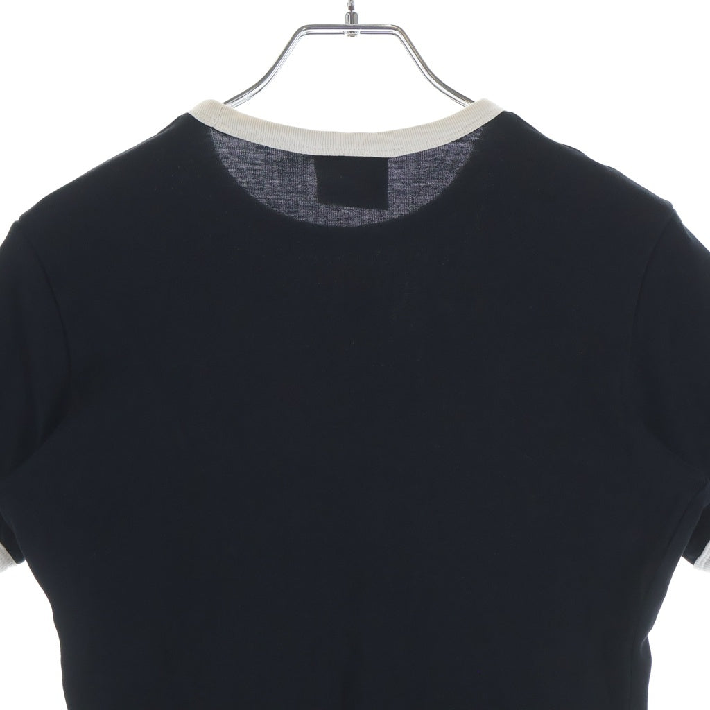 COURREGES(クレージュ) ロゴ刺繍 リブ袖クルーネック半袖Tシャツ レディースカットソー ブラック JS00709901