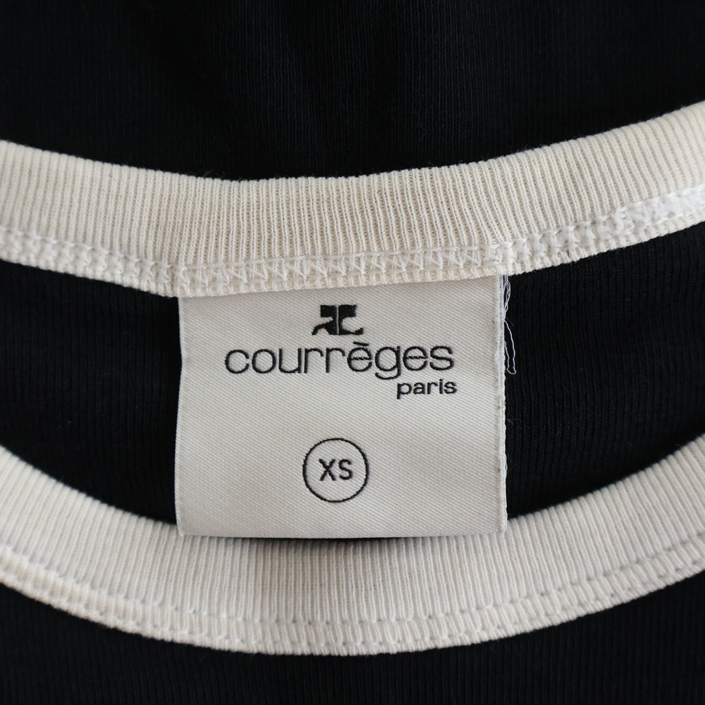 COURREGES(クレージュ) ロゴ刺繍 リブ袖クルーネック半袖Tシャツ レディースカットソー ブラック JS00709901
