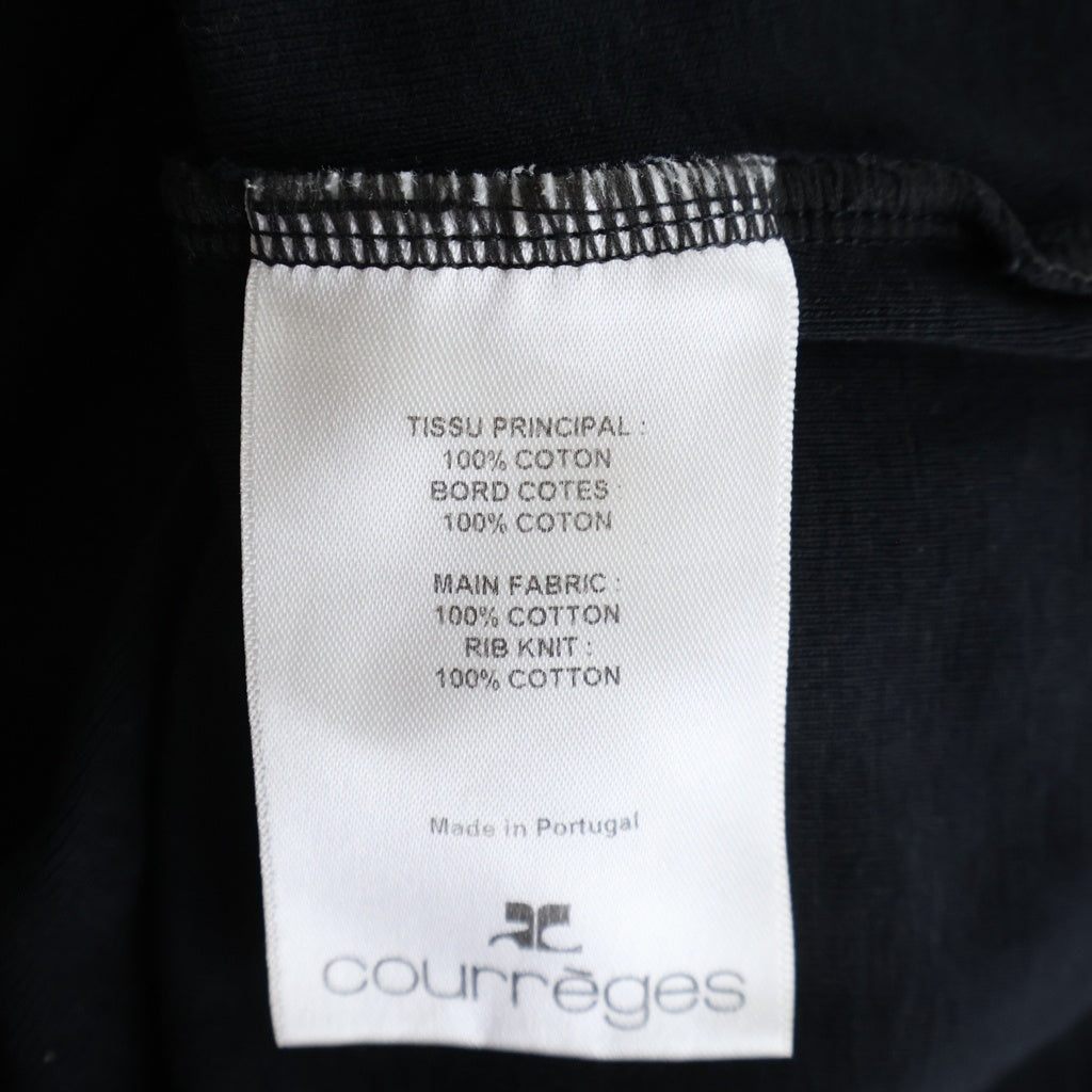 COURREGES(クレージュ) ロゴ刺繍 リブ袖クルーネック半袖Tシャツ レディースカットソー ブラック JS00709901