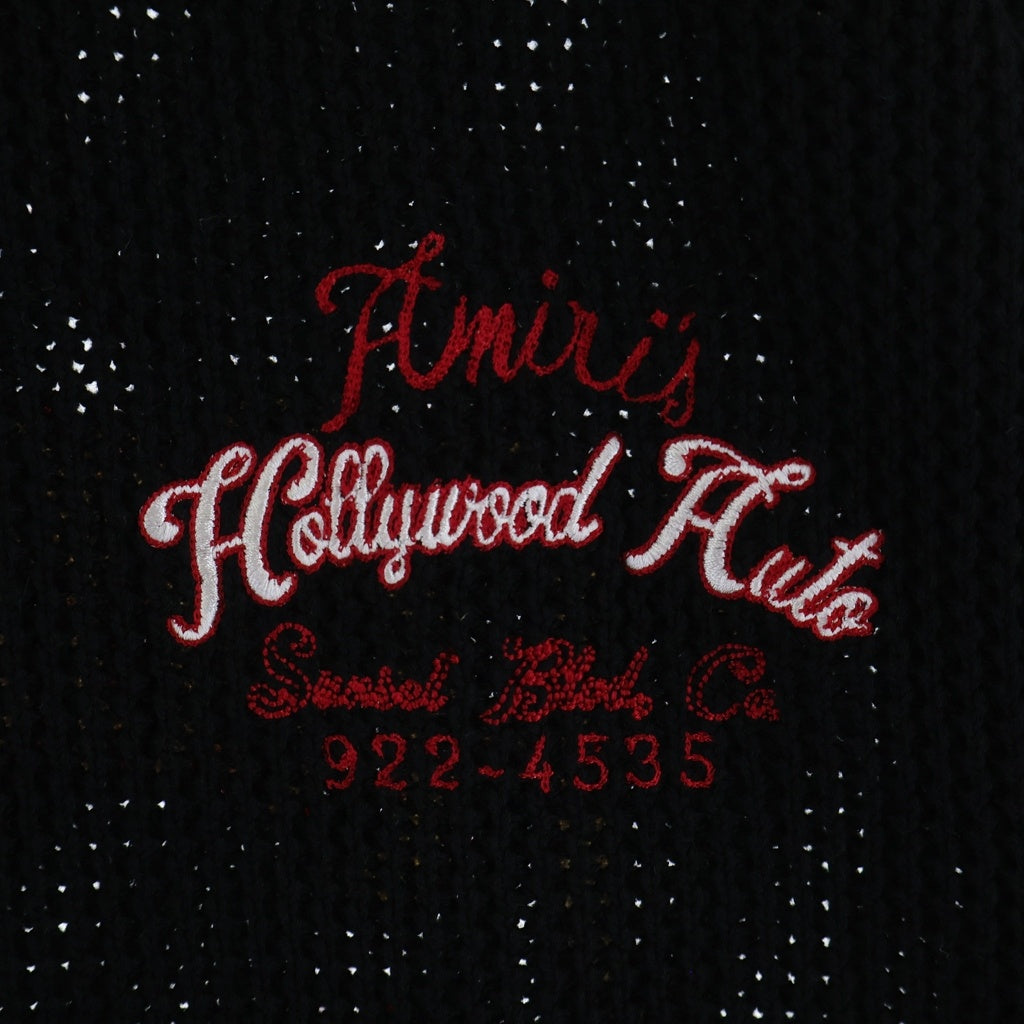AMIRI(アミリ) 25AW HOLLYWOOD AUTO MESH SHIRT ハリウッドオートメッシュ コットン 両面ロゴエンブロイダリー 半袖ニットシャツ ブラック AMKNIR1028