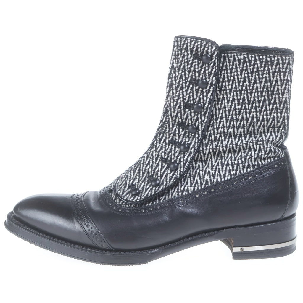 5351 POUR LES HOMMES(5351プールオム) HERRINGBONE PATTERN ZIP UP BOOTS ヘリンボーン柄 ジップアップ レザーブーツ ブラック