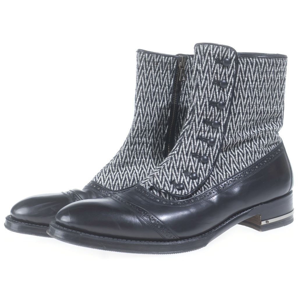5351 POUR LES HOMMES(5351プールオム) HERRINGBONE PATTERN ZIP UP BOOTS ヘリンボーン柄 ジップアップ レザーブーツ ブラック