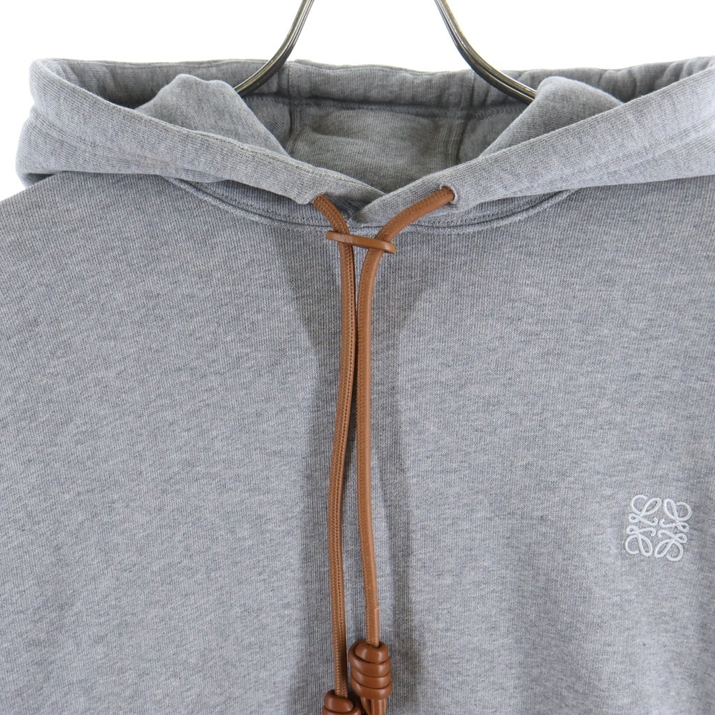 LOEWE(ロエベ) RELAXED FIT HOODIE リラックスフィット レザードローストリング ロゴエンブロイダリー プルオーバーフーデッドパーカー グレー H526Y25X53