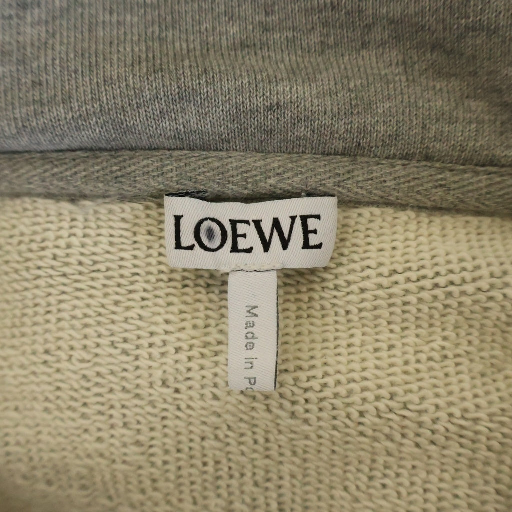 LOEWE(ロエベ) RELAXED FIT HOODIE リラックスフィット レザードローストリング ロゴエンブロイダリー プルオーバーフーデッドパーカー グレー H526Y25X53