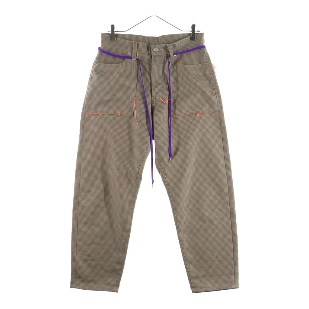 elephant TRIBAL fabrics(エレファントトライバルファブリックス) 19SS オレンジステッチ チェック柄 テーパード スラックスパンツ ベージュ/オレンジ eS-SP1906