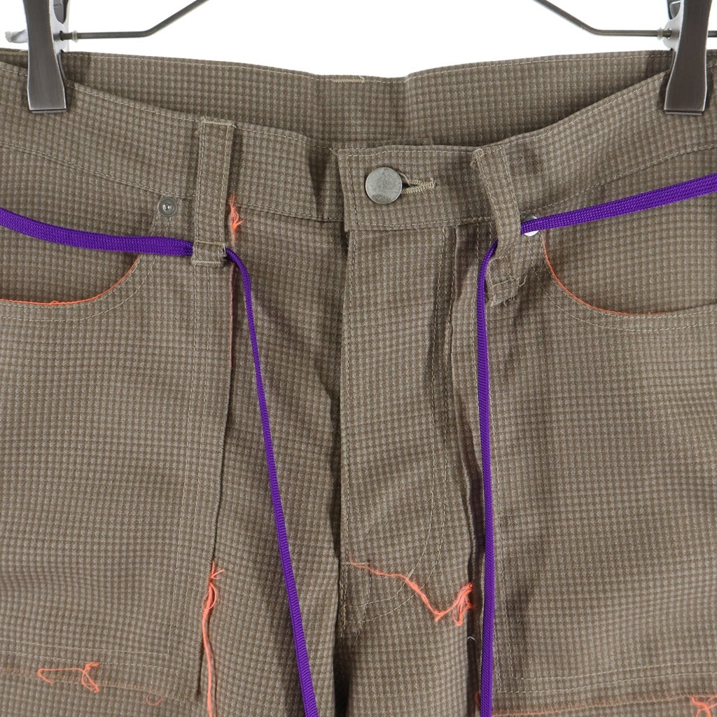 elephant TRIBAL fabrics(エレファントトライバルファブリックス) 19SS オレンジステッチ チェック柄 テーパード スラックスパンツ ベージュ/オレンジ eS-SP1906