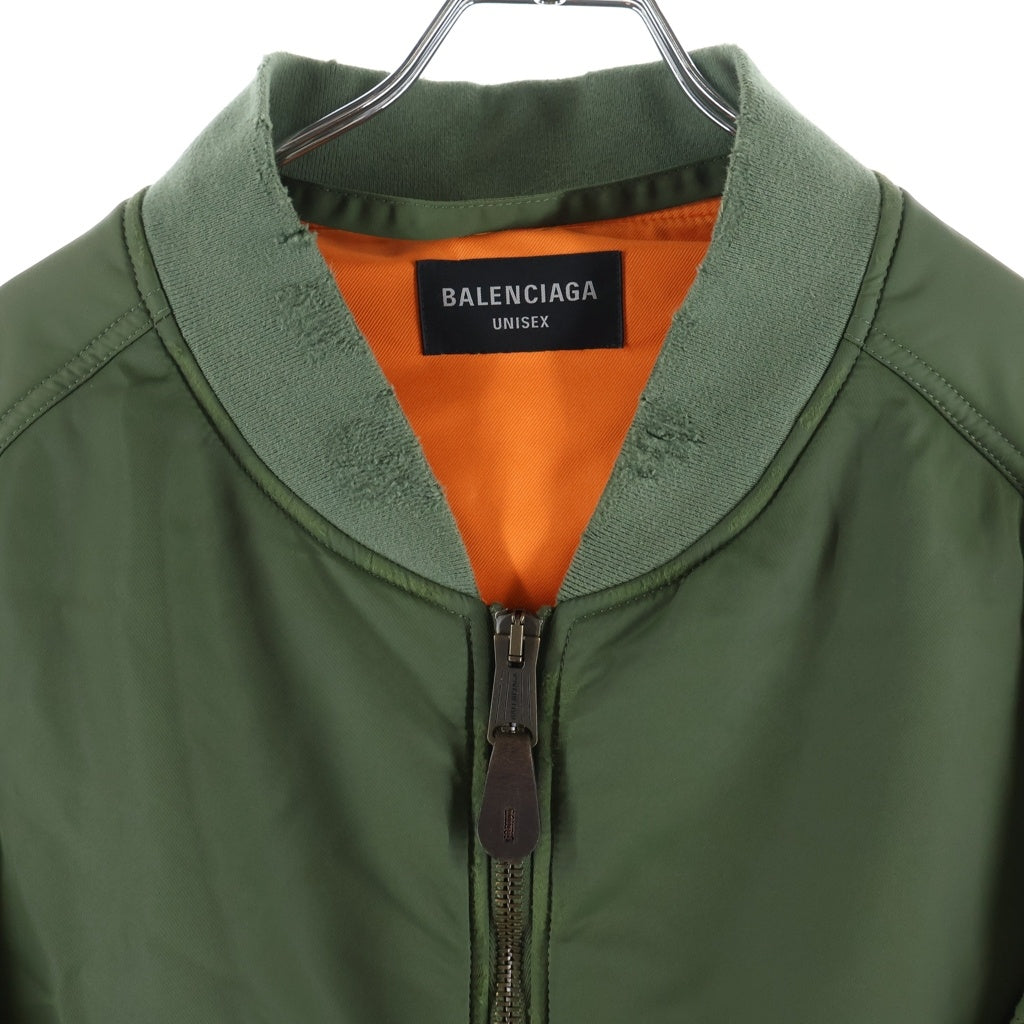 BALENCIAGA(バレンシアガ) 24AW Off Shoulder Bomber Jacket オフショルダー ダメージ加工 ジップアップ ボンバージャケット カーキ 790753 TP004