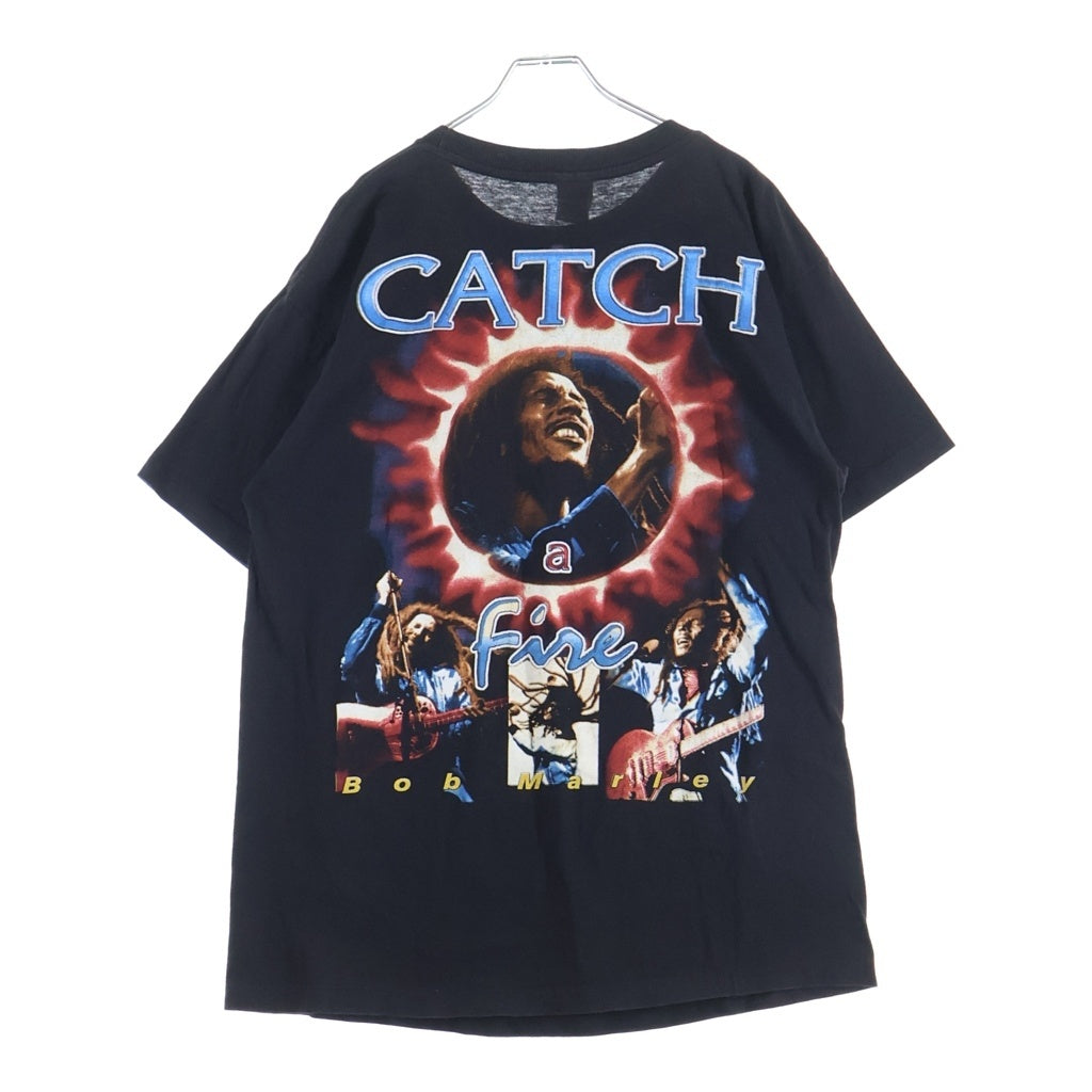 VINTAGE(ヴィンテージ) 90S VINTAGE BOOTLEG BOB MARLEY CATCH A FIRE RAP TEE PG88 ヴィンテージ ブート ボブマーリー 両面プリントTシャツ 半袖クルーネックカットソー ブラック
