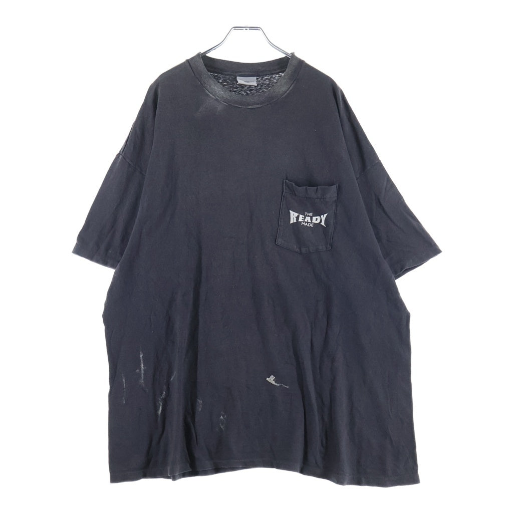 READY MADE(レディメイド) 24SS SS T-SHIRT POCKET ヴィンテージ加工 クルーネック半袖Tポケットシャツ カットソー ブラック RE-CO-BK-00-00-278