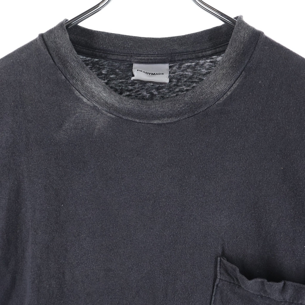 READY MADE(レディメイド) 24SS SS T-SHIRT POCKET ヴィンテージ加工 クルーネック半袖Tポケットシャツ カットソー ブラック RE-CO-BK-00-00-278
