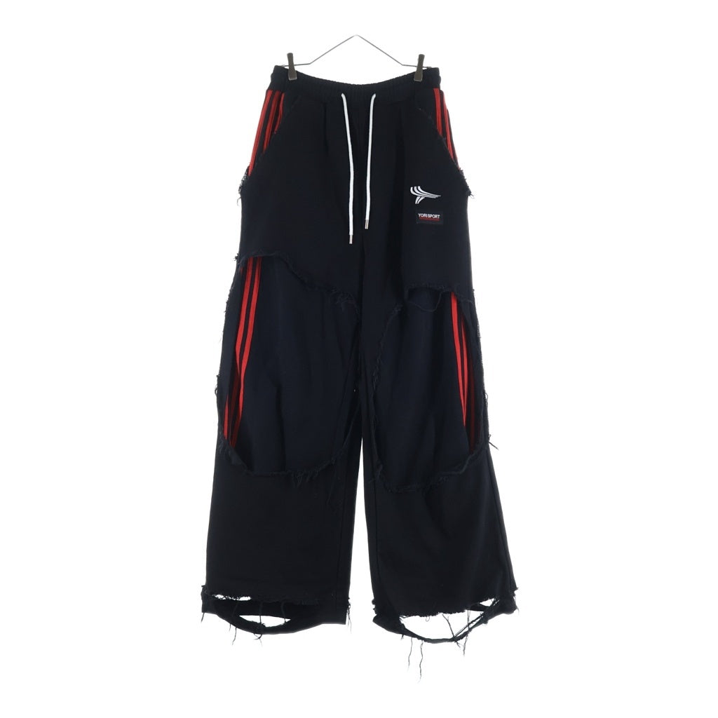 YORI SPORT(ヨリ スポーツ) ×RECKLESS SCHOLARS DAMEGE PANTS レックレス スカラーズ ダメージ加工 ワイドスウェットパンツ ブラック/レッド 784-6210759