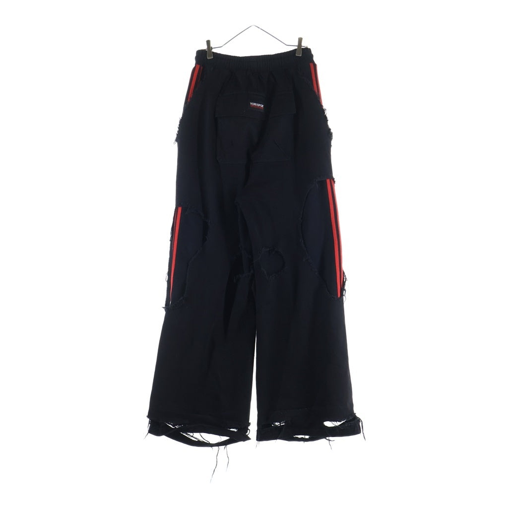 YORI SPORT(ヨリ スポーツ) ×RECKLESS SCHOLARS DAMEGE PANTS レックレス スカラーズ ダメージ加工 ワイドスウェットパンツ ブラック/レッド 784-6210759