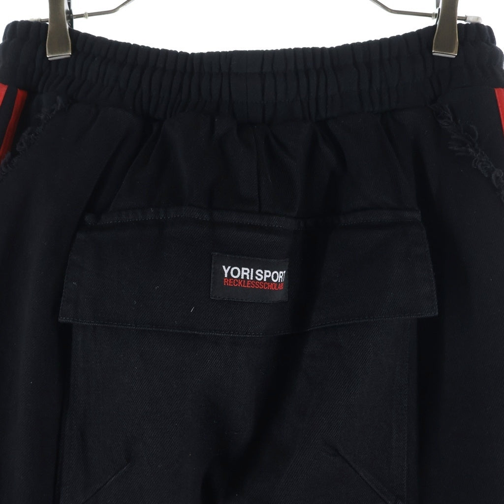 YORI SPORT(ヨリ スポーツ) ×RECKLESS SCHOLARS DAMEGE PANTS レックレス スカラーズ ダメージ加工 ワイドスウェットパンツ ブラック/レッド 784-6210759