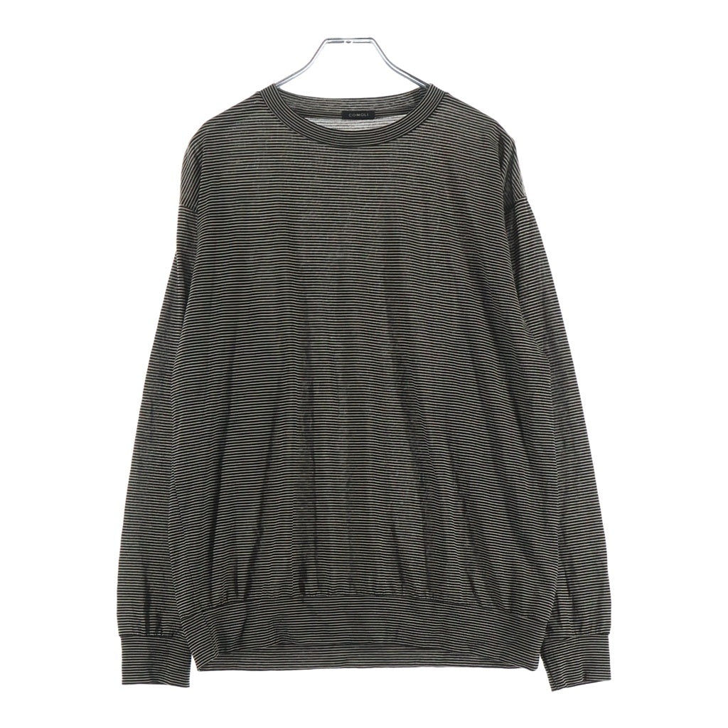 COMOLI(コモリ) 24SS サマーウール ボーダー クルーネック長袖Tシャツ カットソー ブラック/ホワイト Z01-05022