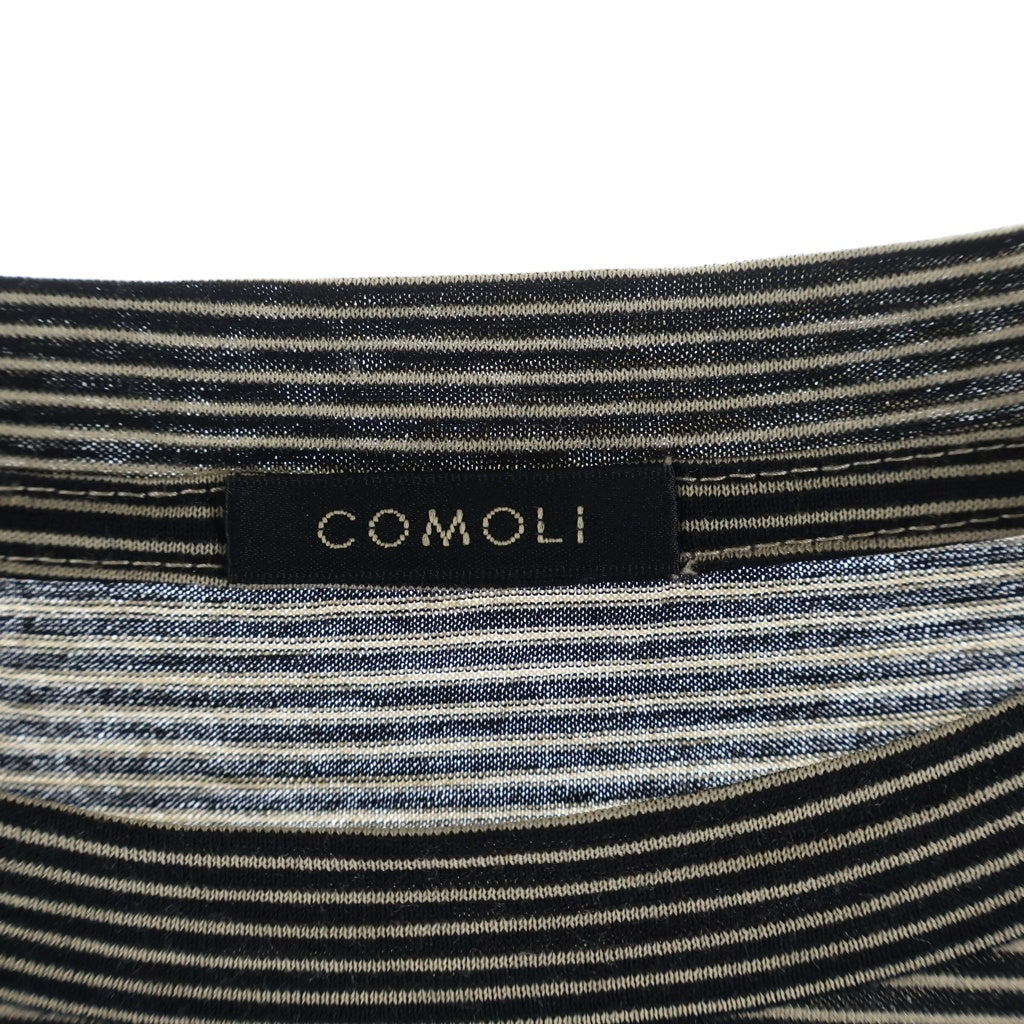 COMOLI(コモリ) 24SS サマーウール ボーダー クルーネック長袖Tシャツ カットソー ブラック/ホワイト Z01-05022