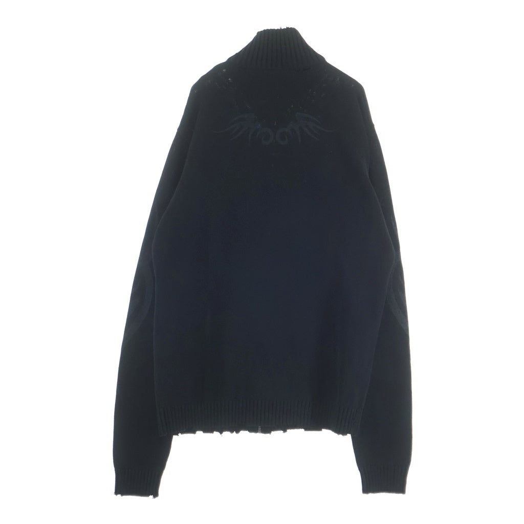 BALENCIAGA(バレンシアガ) 24AW Y2K ZIP UP CARDIGAN トライバルプリント ダメージ加工 ジップアップカーディガン ブラック 808489 T3336