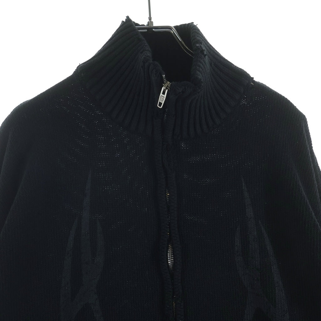 BALENCIAGA(バレンシアガ) 24AW Y2K ZIP UP CARDIGAN トライバルプリント ダメージ加工 ジップアップカーディガン ブラック 808489 T3336
