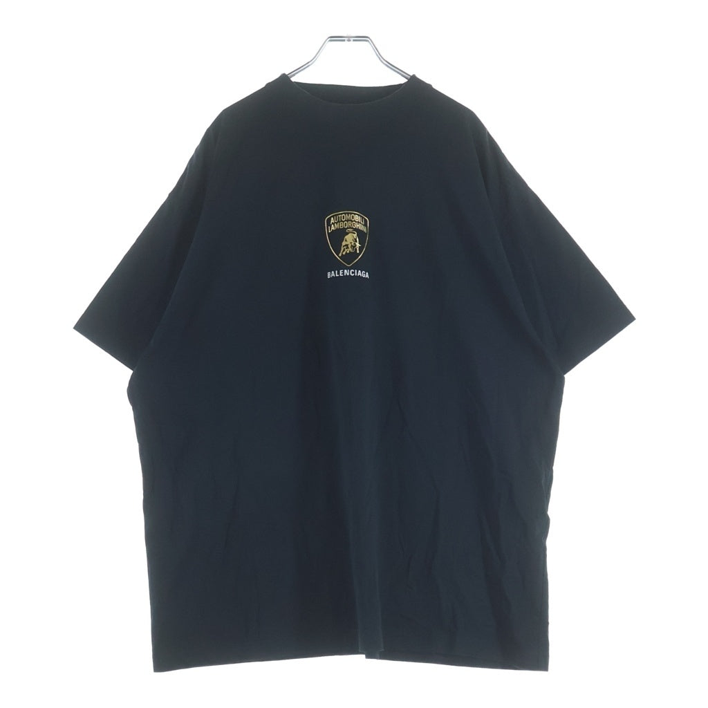 BALENCIAGA(バレンシアガ) ×LAMBORGHINI 25SS AL OVERSIZED T-SHIRT ランボルギーニ ロゴプリント オーバーサイズド クルーネック半袖Tシャツ カットソー ブラック 831305 TSVQ9