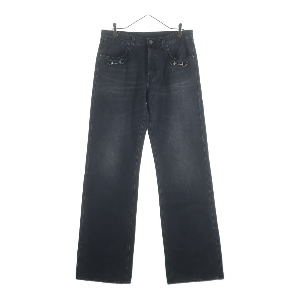 GUCCI(グッチ) 26SS COTTON DENIM PANTS WITH HORSEBIT DETAIL ホースビット ディテール ボタンフライ コットンデニムパンツ ブラック 860844 XDDF1