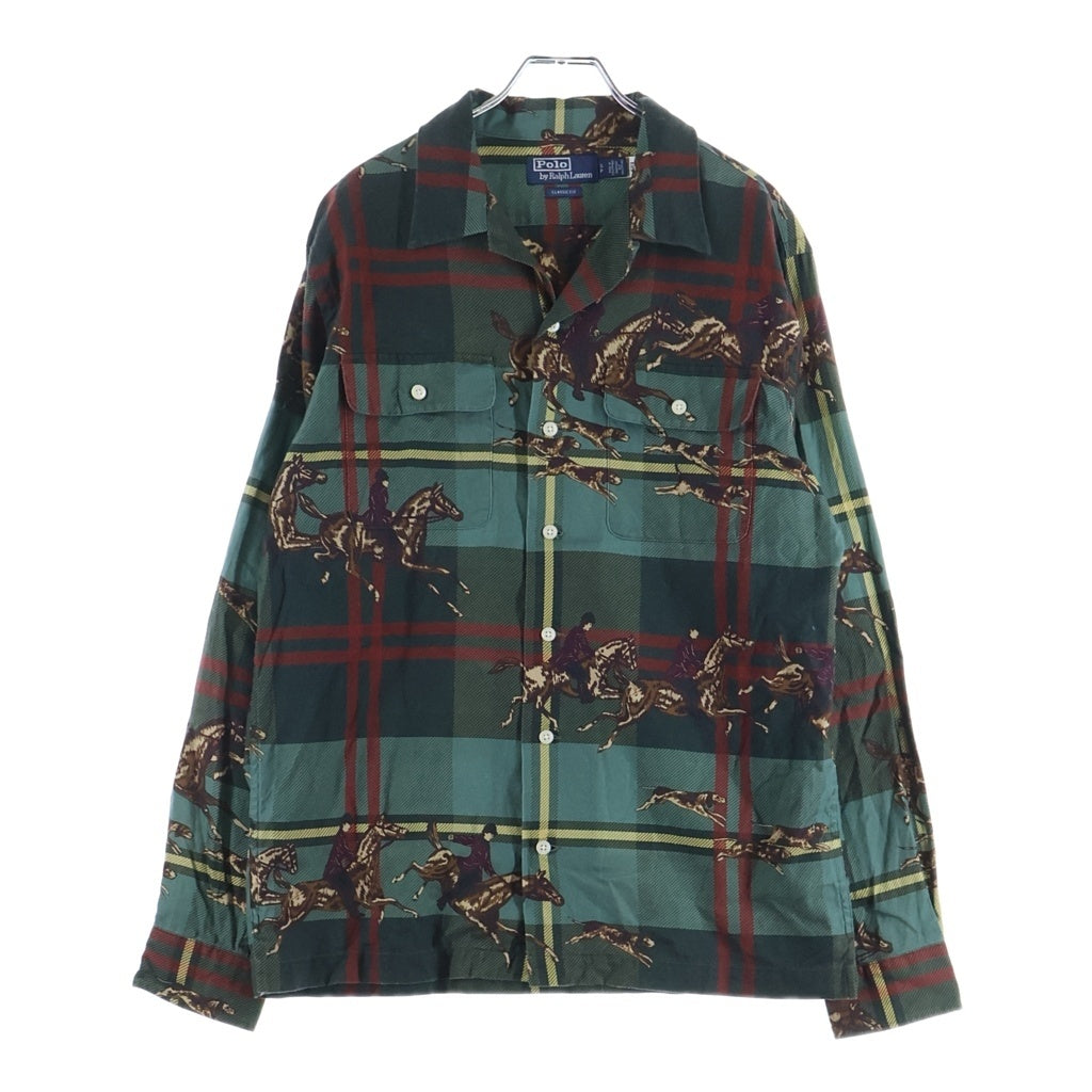 POLO RALPH LAUREN(ポロラルフローレン) CLASSIC FIT EQUESTRIAN PLAID TWILL SHIRT クラシックフィット エクエストリアン プレイド ツイル チェック柄 オープンカラー 長袖シャツ グリーン