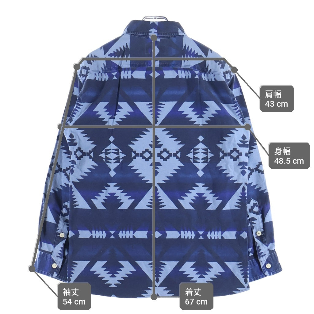 POLO RALPH LAUREN(ポロラルフローレン) AZTEC BLUE PRINT L/S SHIRT アズテック ネイティブ柄 ロングスリーブ 長袖シャツ ブルー