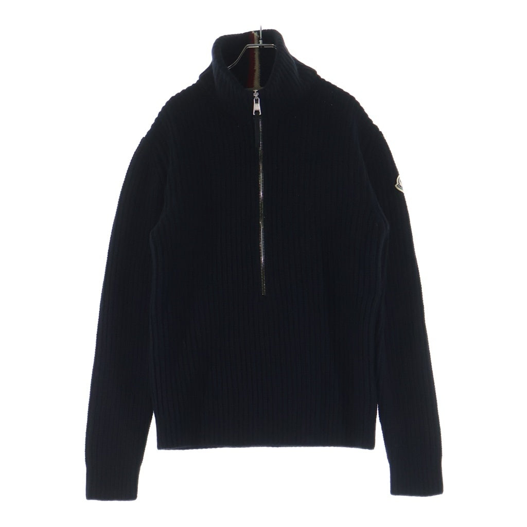 MONCLER(モンクレール) 21AW T-NECK ロゴワッペン Tネックハーフジップニット セーター ブラック G20919A00003