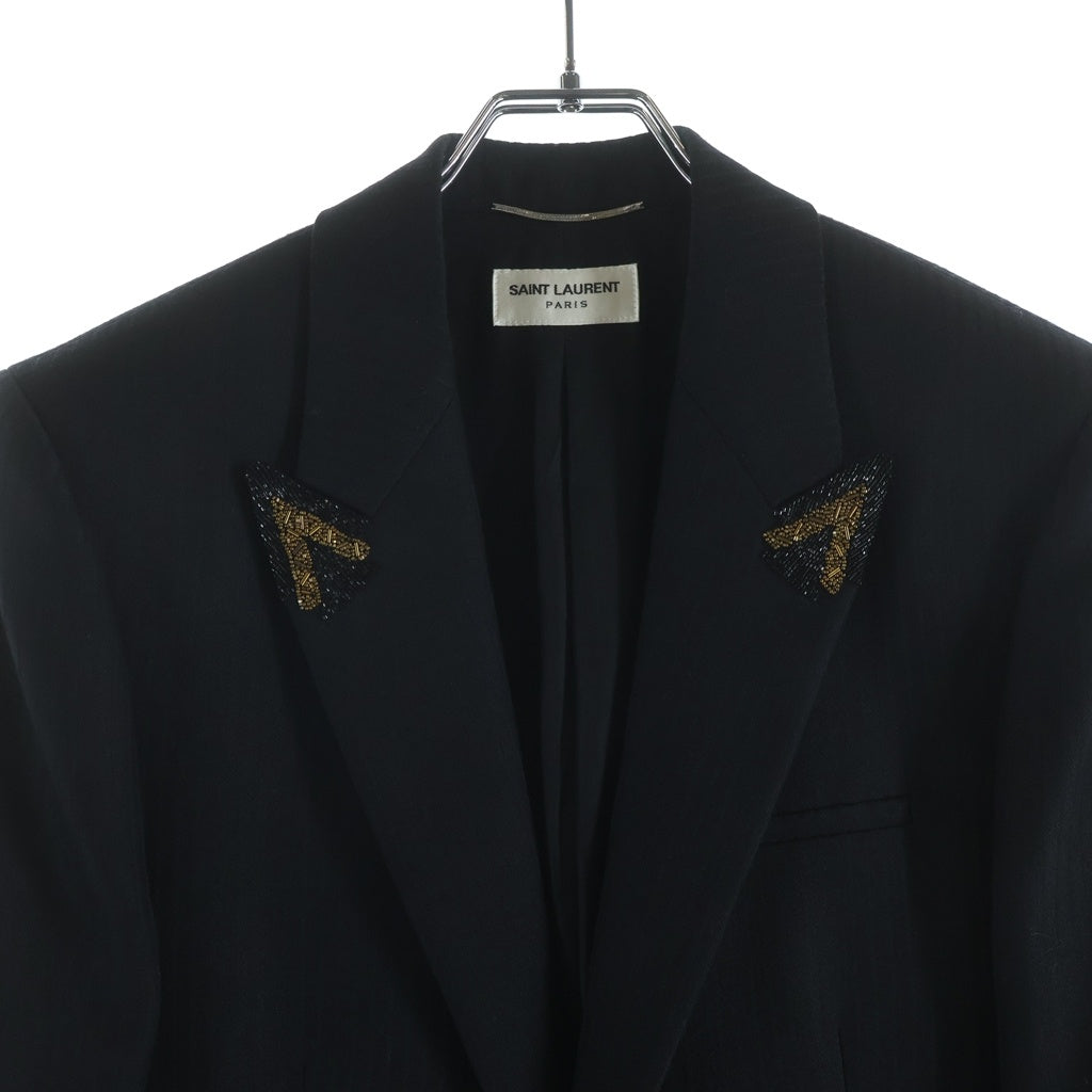 SAINT LAURENT PARIS(サンローランパリ) 19AW ピークドラペル ビジュー シングルブレスト テーラードジャケット ブラック 583325 Y031V