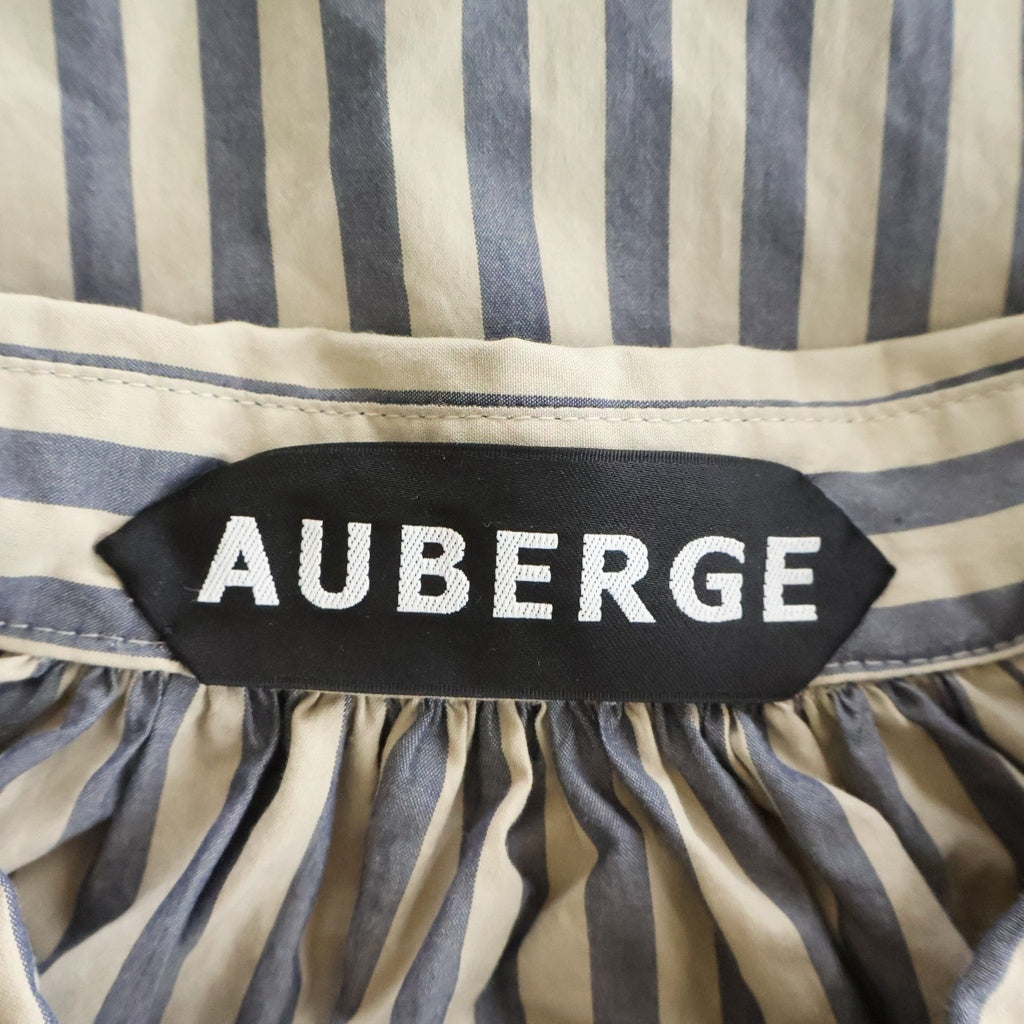 AUBERGE(オーベルジュ) ストライプ ロングスリーブ コットンシャツ ベージュ/ネイビー