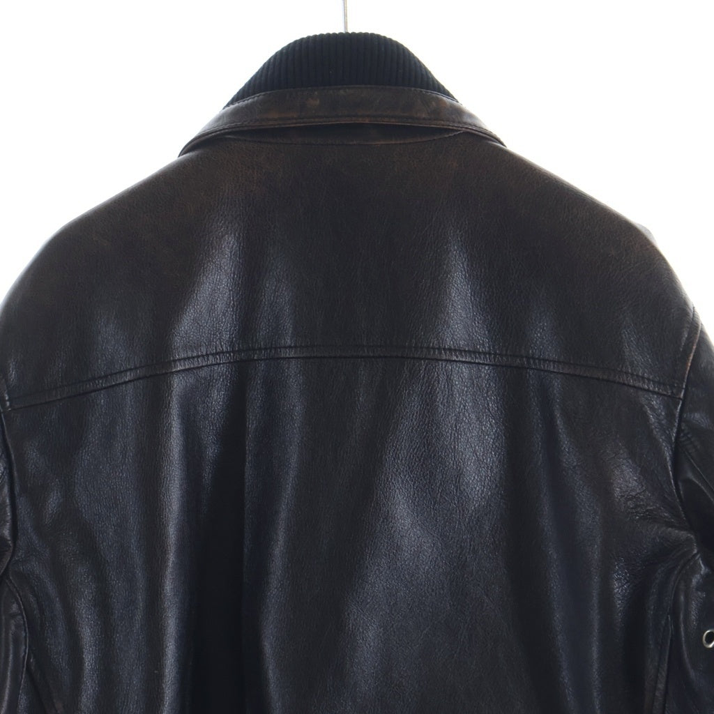 DSQUARED2(ディースクエアード) エイジング ユーズド加工 カウレザー ダブルライダースジャケット ブラウン S74AM0743