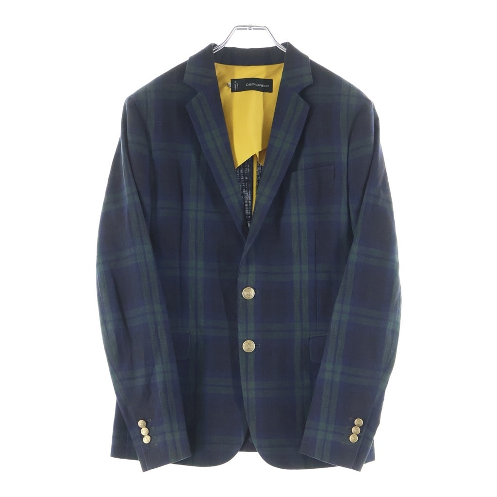 DSQUARED2(ディースクエアード) タータンチェック 金ボタン 2B シングルテーラードジャケット ダークグリーン S74BN0342