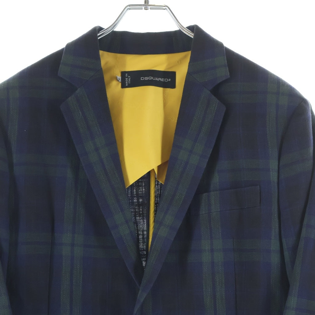 DSQUARED2(ディースクエアード) タータンチェック 金ボタン 2B シングルテーラードジャケット ダークグリーン S74BN0342