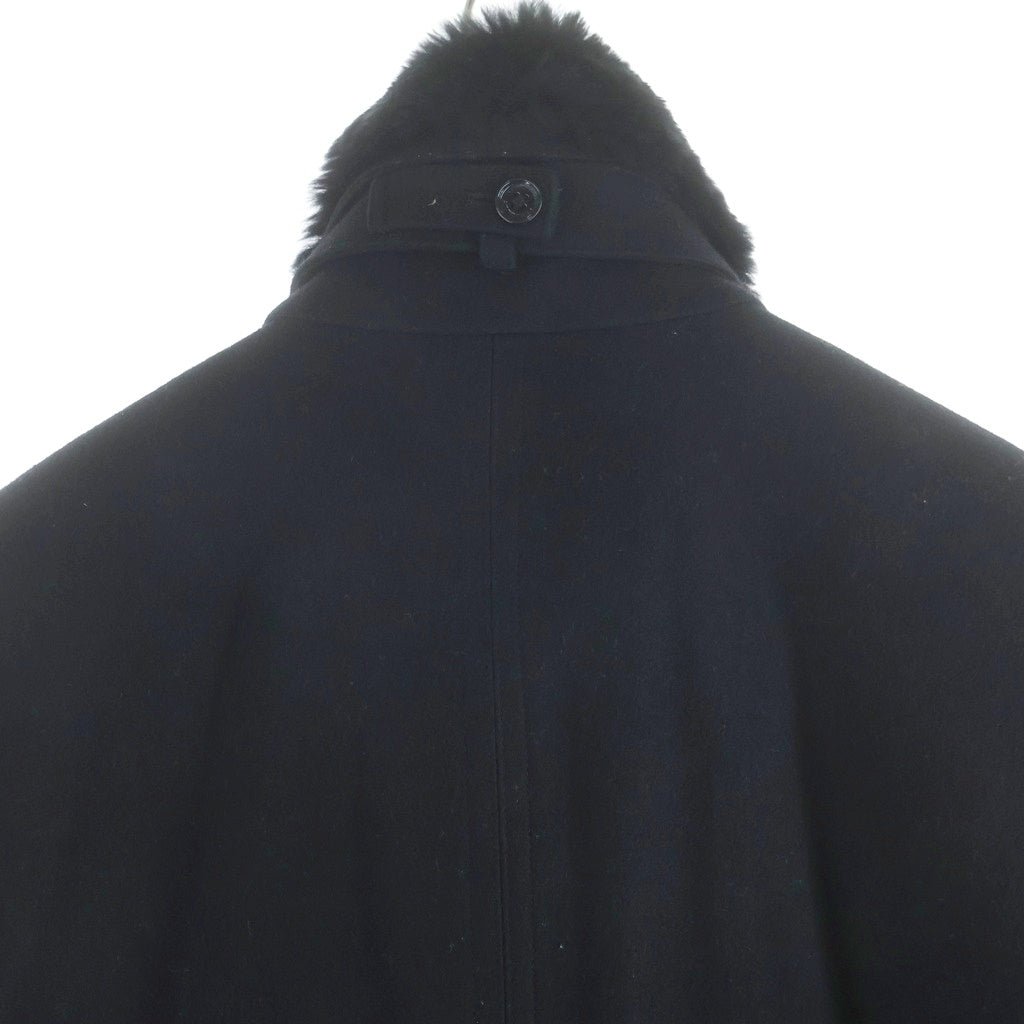 BURBERRY BLACK LABEL(バーバリー ブラックレーベル) 裏地タータンチェック ラビットファー カシミヤ混 ステンカラー ウールコート ブラック D1B93-408-09