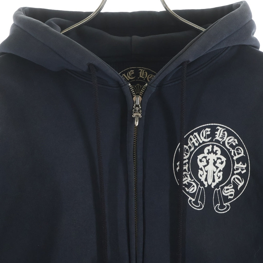 CHROME HEARTS(クロムハーツ) OLD SWTSHRT HD ZIP オールド 裏地サーマル 星条旗 ホースシュープリント ダガージップ スウェット ジップアップパーカー ブラック