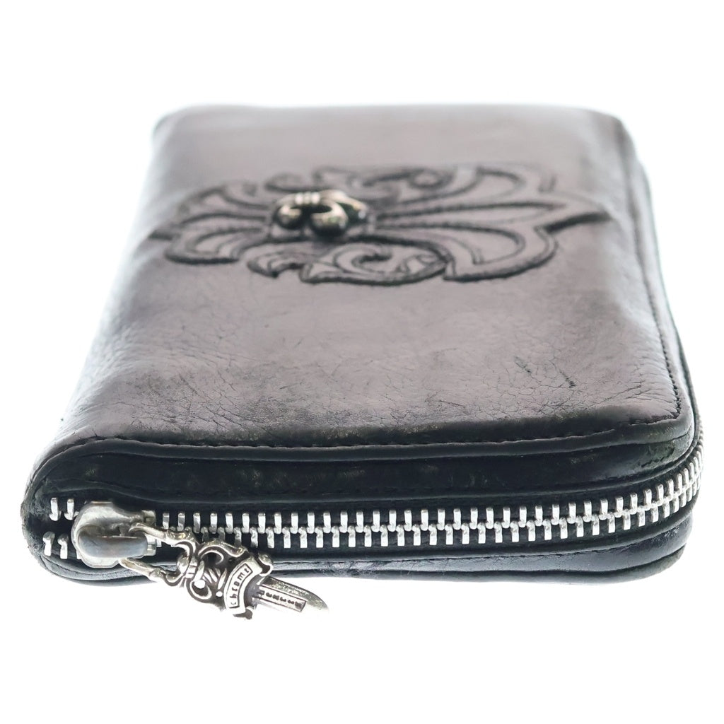CHROME HEARTS(クロムハーツ) REC F ZIP BSフレア装飾 ダガージップ ラウンドジップ レザーウォレット 長財布 ブラック