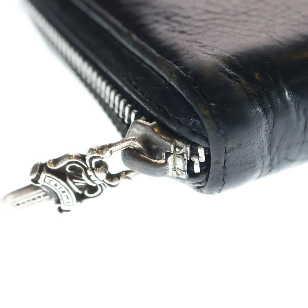 CHROME HEARTS(クロムハーツ) REC F ZIP BSフレア装飾 ダガージップ ラウンドジップ レザーウォレット 長財布 ブラック