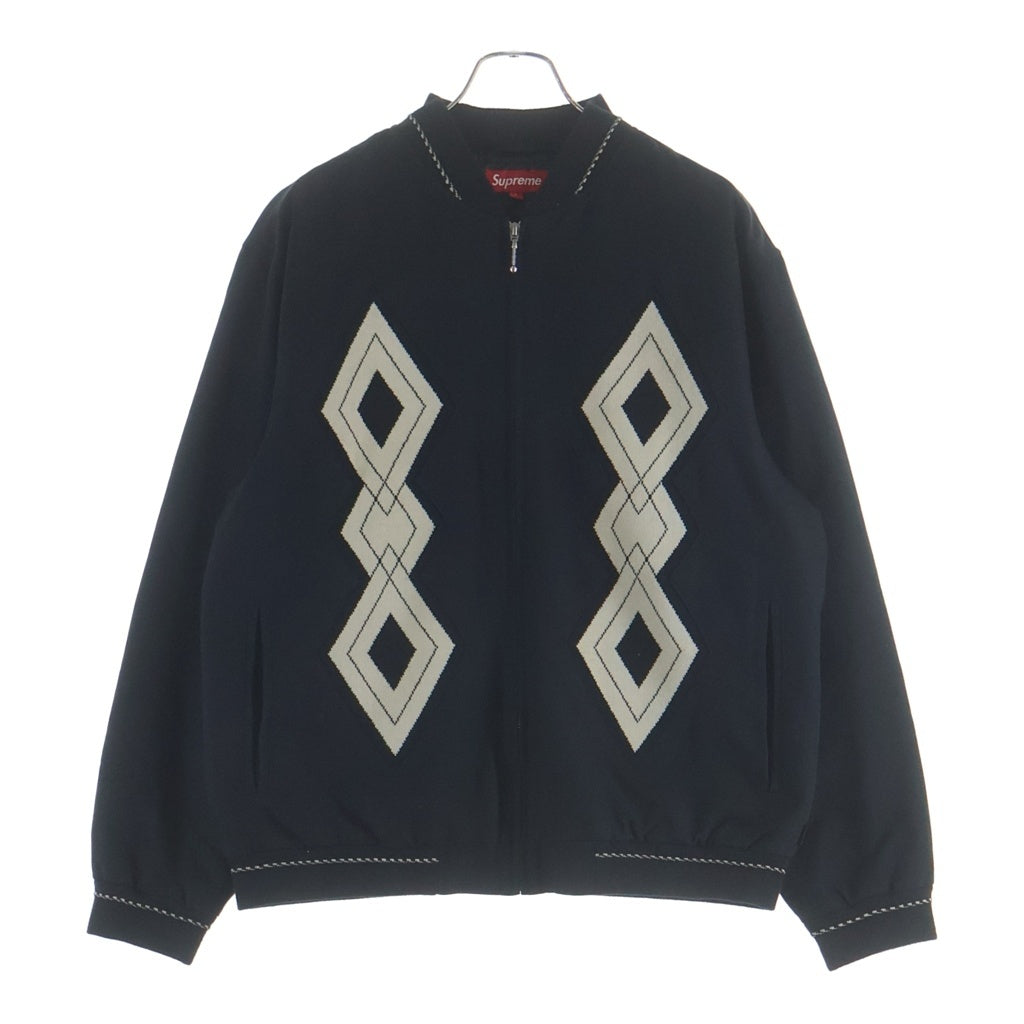 SUPREME(シュプリーム) 18AW Diamond Rayon Bomber ダイヤモンドレーヨンボンバー ニット切替 ジップアップ 中綿リブブルゾン ブラック