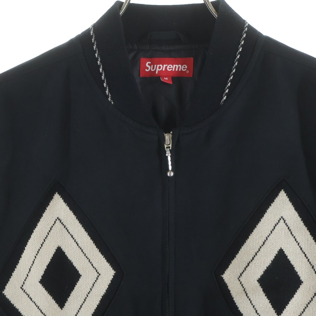 SUPREME(シュプリーム) 18AW Diamond Rayon Bomber ダイヤモンドレーヨンボンバー ニット切替 ジップアップ 中綿リブブルゾン ブラック