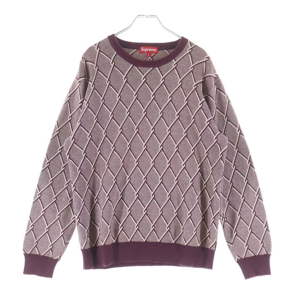 SUPREME(シュプリーム) 14AW Chain Link Sweater チェーンリンク 総柄 クルーネックニットセッター バーガンディー