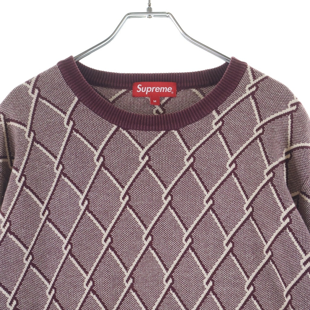 SUPREME(シュプリーム) 14AW Chain Link Sweater チェーンリンク 総柄 クルーネックニットセッター バーガンディー