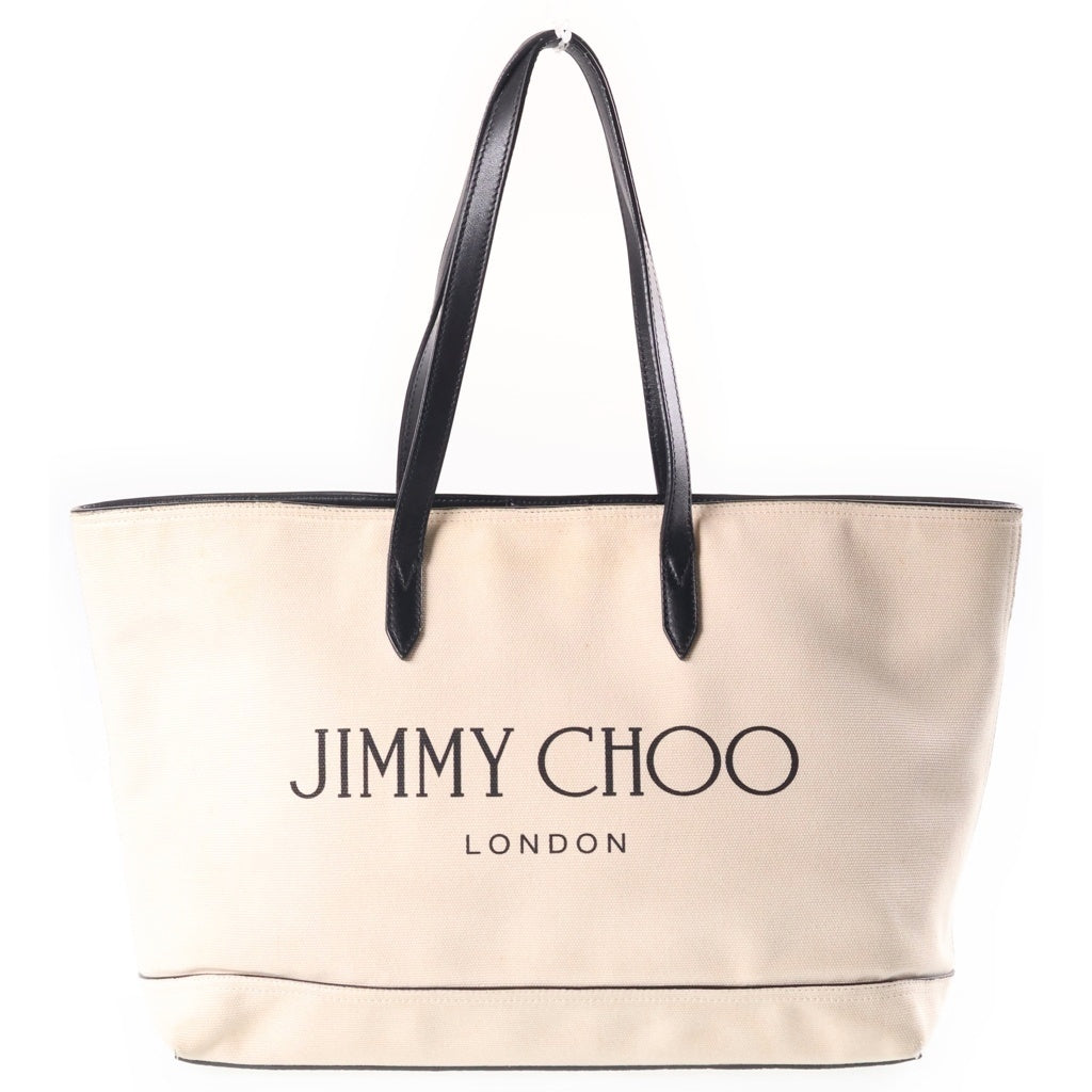 JIMMY CHOO(ジミーチュウ) ロゴキャンバストート スクエア ハンドバッグ イタリア製 ベージュ レディース