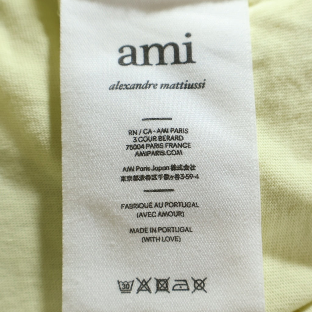 ami paris(アミパリス) 22SS ロゴ ハート刺繍 Tシャツ 半袖クルーネックカットソー イエロー E22UTS002.726