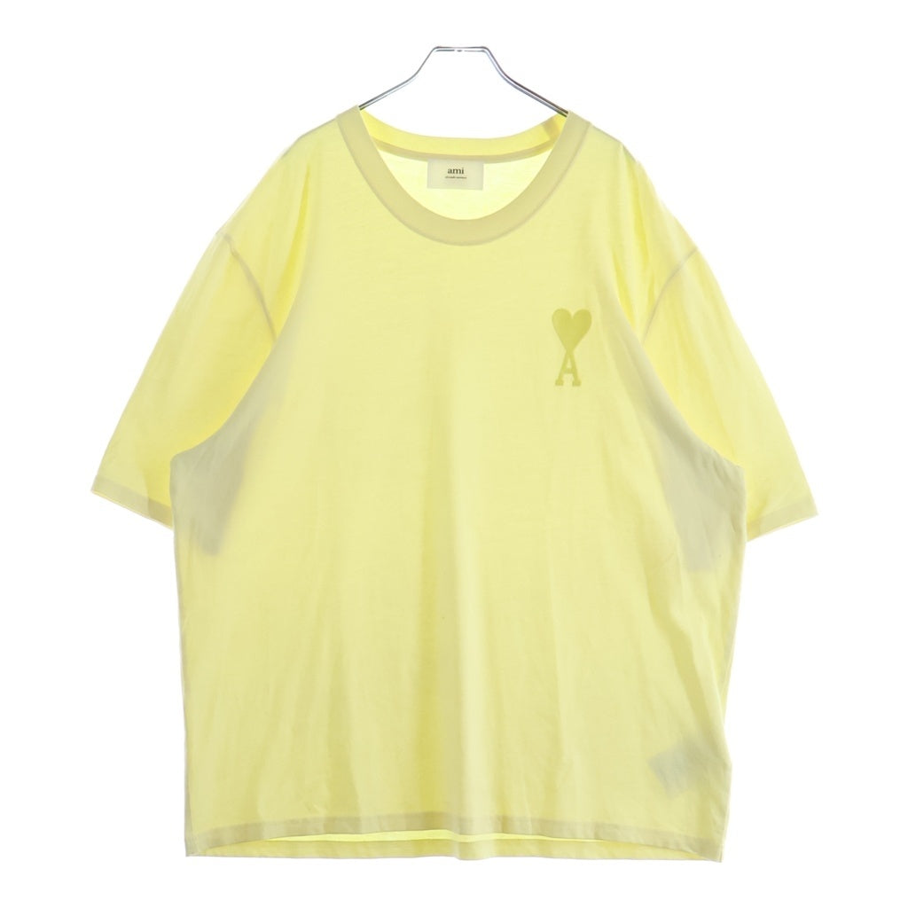 ami paris(アミパリス) 22SS ロゴ ハート刺繍 Tシャツ 半袖クルーネックカットソー イエロー E22UTS002.726