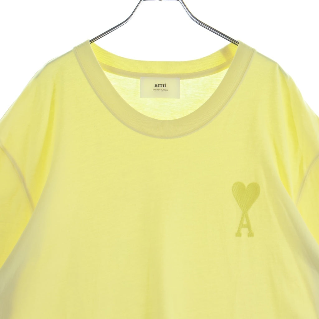 ami paris(アミパリス) 22SS ロゴ ハート刺繍 Tシャツ 半袖クルーネックカットソー イエロー E22UTS002.726
