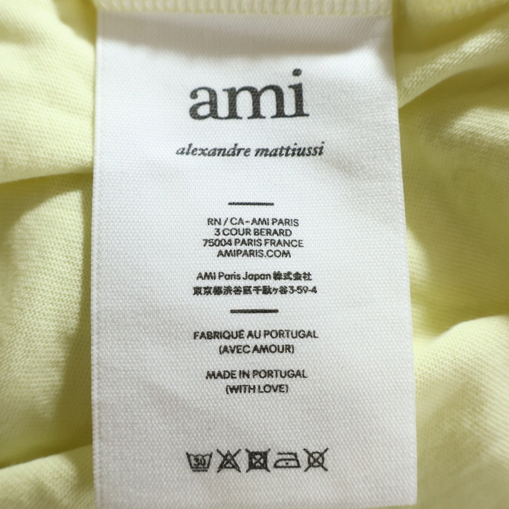 ami paris(アミパリス) 22SS ロゴ ハート刺繍 Tシャツ 半袖クルーネックカットソー イエロー E22UTS002.726