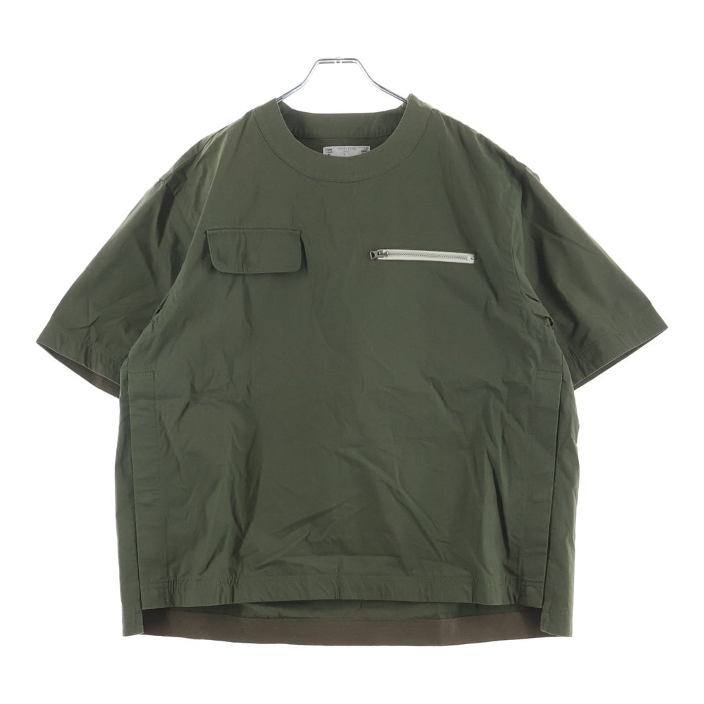 Sacai(サカイ) 21SS Cotton Nylon Oxford Pullover コットンナイロン 肩ジッパー加工 オックスフォード 半袖プルオーバー カーキ 21-02503M